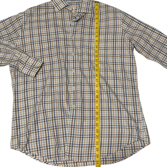 Men's PETER MILLAR Size L Plaid Button Down Checked Shirt 100% Cotton Multicolor - Picture 4 of 7